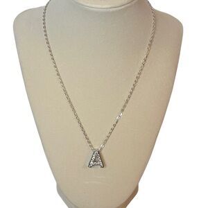 Silver Initial 'A' Rhinestone Pendant Necklace